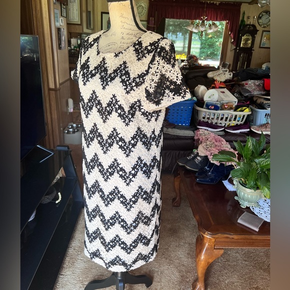 Talbots Chevron-herringbone Graphic Ivory Casual Dress size 8. - Picture 13 of 16